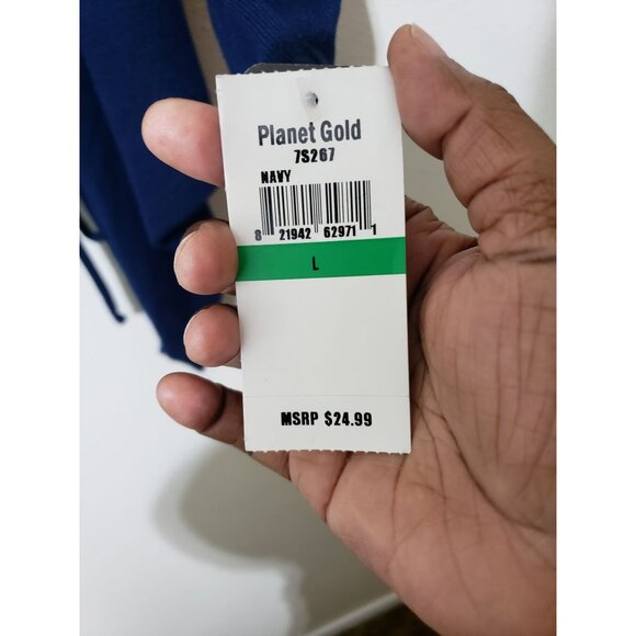 Planet Gold navy, open front, long sleeve, ruched back cardigan, size L - Picture 3 of 4